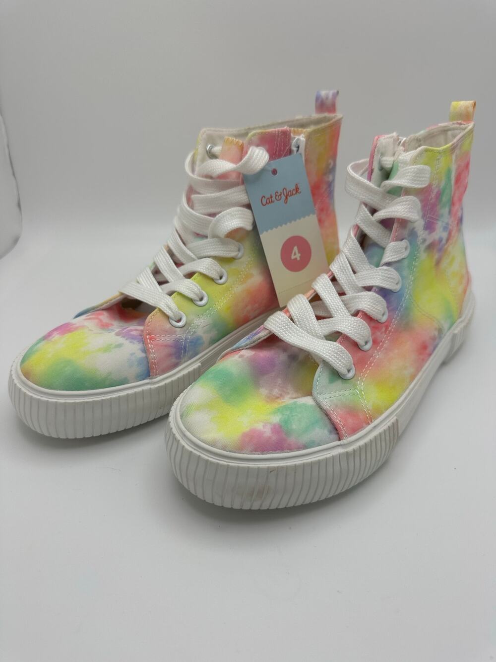 CAT & JACK Kids’ Multicolor Cora Tie-Dye High-top Zipper Sneakers Size 4 NWT